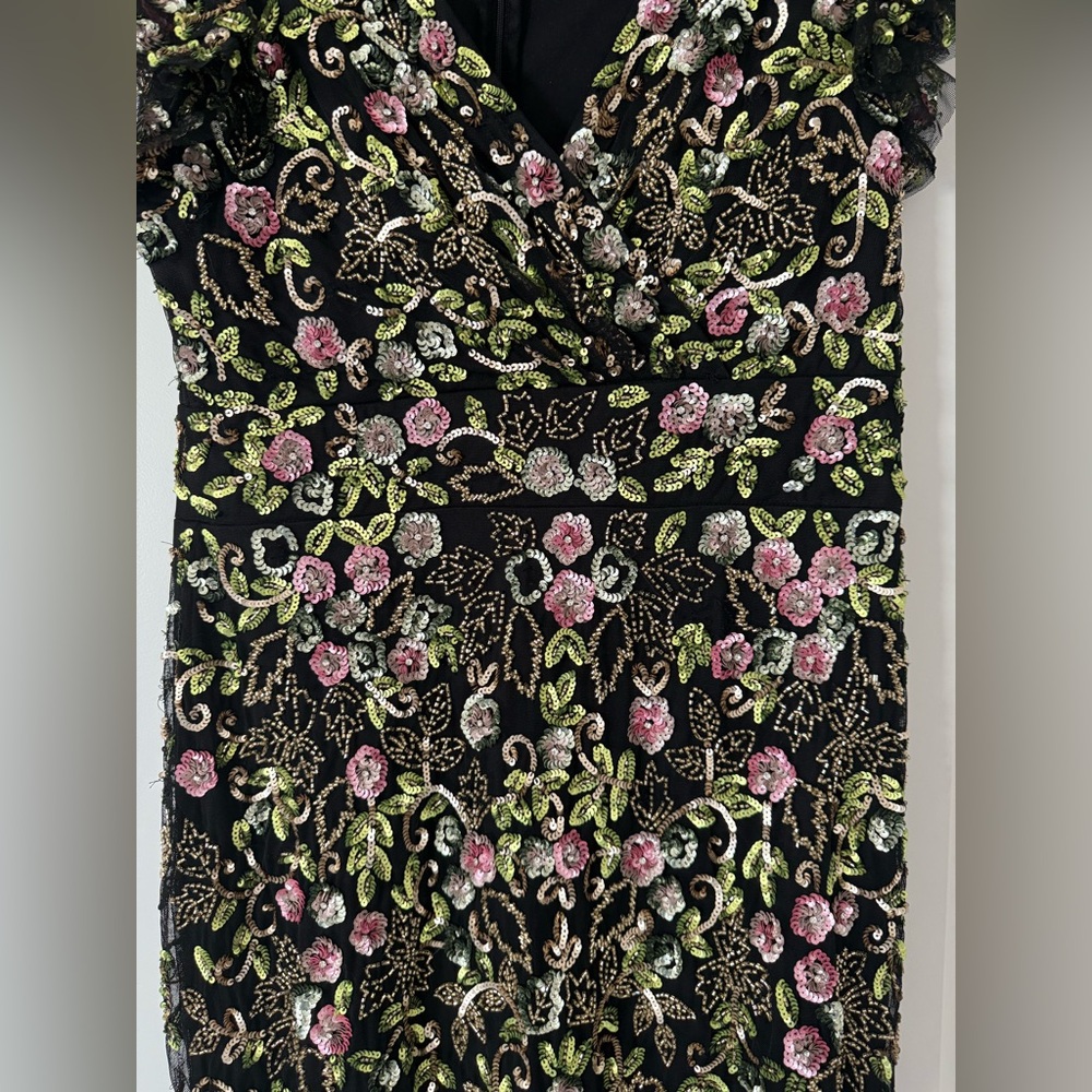 Mac Duggal Black Floral Embellished Flutter Cap Sleeve Dress - Picture 6 of 10